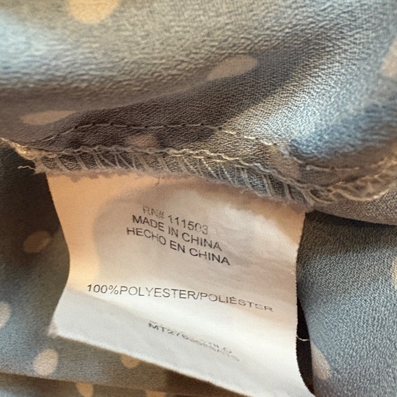 Twine & String White Polka Dot and Light Blue Blouse with Tie Waist Size Large - Picture 4 of 7